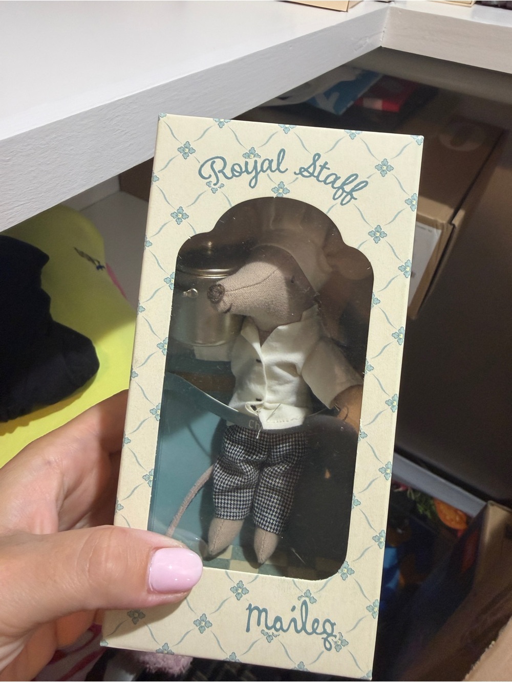 RETIRED MAILEG Royal Staff MOUSE Gray Mouse in Cream Shirt and Gray Check Pants